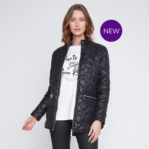 2522056 - Black Sparkle Quilted Pocket Coat