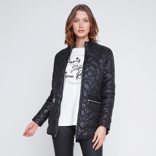 2522056 - Black Sparkle Quilted Pocket Coat