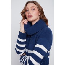2523016 - Navy Striped Cowl Neck Top