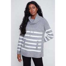 2523016 - Grey Striped Cowl Neck Top