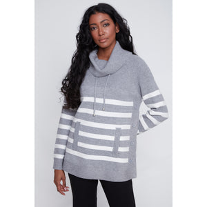 2523016 - Grey Striped Cowl Neck Top