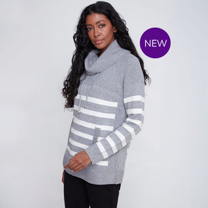 2523016 - Grey Striped Cowl Neck Top