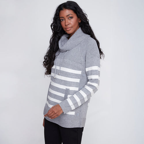 2523016 - Grey Striped Cowl Neck Top