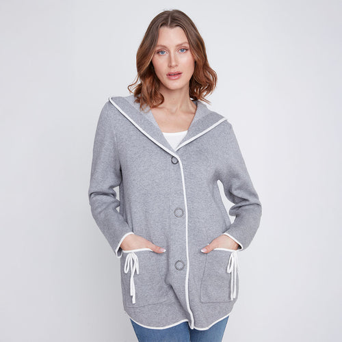 2523022 - Hooded Bow Drawstring Detail Jacket