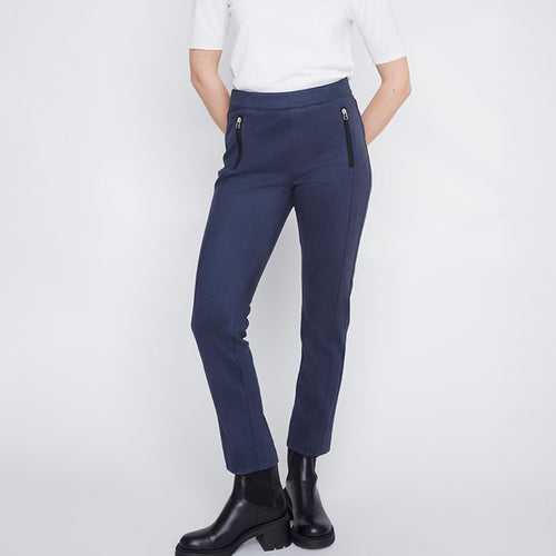 252206 - Navy Pull on Faux Suede Trousers