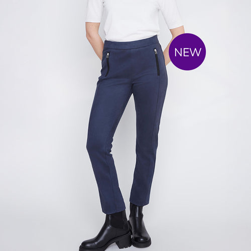 252206 - Navy Pull on Faux Suede Trousers