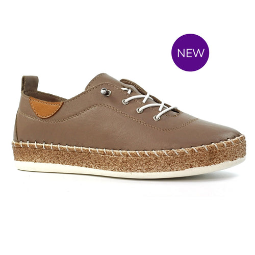 FLE050 - 'Evie' Leather Plimsole - Taupe