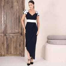 2402-40 - Flower Embroidery Drape Dress