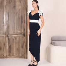 2402-40 - Flower Embroidery Drape Dress