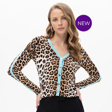 19140 - Animal Print Turquoise Detail Button Cardi - Pennita