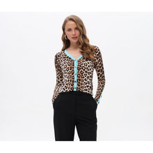 19140 - Animal Print Turquoise Detail Button Cardi - Pennita