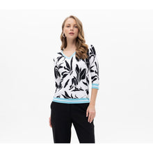 19065 - Patterned Print Turquoise Trim V-Neck Top - Pennita