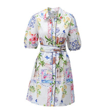 C360L - ‘Venetian Print’ Short Button Through Dress with Removable Belt