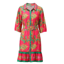 C401 - Tropical Scallop Detail Button Through Dress with Removable Belt