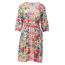 C402 - ‘Fruity Floral’ V-Neck Button Through Dress with Removable Belt