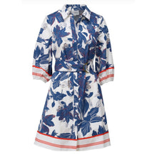 C712L - Botanical Stripe Trim Button Through Dress with Removable Belt - Pennita