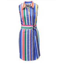 C730L - ‘Polo’ Striped Sleeveless Buttoned Dress with Removable Belt - Pennita