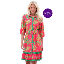 C401 - Tropical Scallop Detail Button Through Dress with Removable Belt