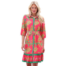 C401 - Tropical Scallop Detail Button Through Dress with Removable Belt