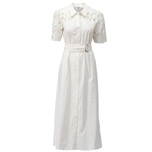 C734L - Lace Look Cut Out Floral Sleeve Long Dress with Removable Belt - Pennita