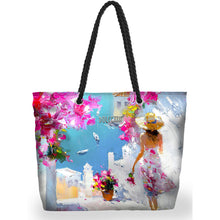 26951 - Rope Handle Beach Bag ‘Summer in Santorini by Aziz Suleymanov’