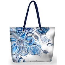 26955 - Rope Handle Beach Bag ‘Blue Flowers by Amy Tieman’