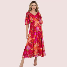6160 - Red Floral Silk Dress - Pennita