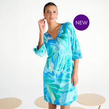 C309 - Aqua Print Long Sleeve Dress - Pennita