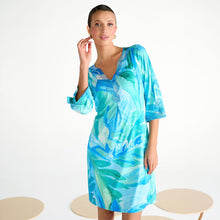 C309 - Aqua Print Long Sleeve Dress - Pennita