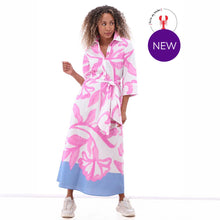 C355L - Floral Print Blue Hem Long Sleeve Maxi Dress with Removable Belt - Pennita