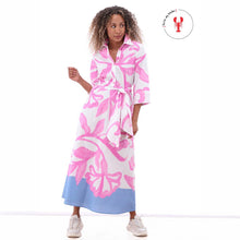 C355L - Floral Print Blue Hem Long Sleeve Maxi Dress with Removable Belt - Pennita