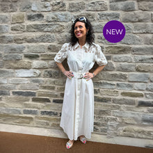 C734L - Lace Look Cut Out Floral Sleeve Long Dress with Removable Belt - Pennita
