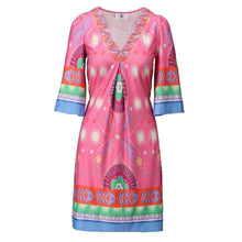 C110 - Print V-Neck Long Sleeve Dress