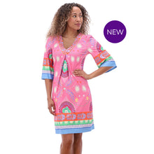C110 - Print V-Neck Long Sleeve Dress
