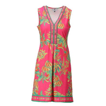 C400 - Fuchsia Beaded V-Neck Tropical Sleeveless Dress - Pennita