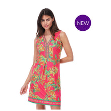 C400 - Fuchsia Beaded V-Neck Tropical Sleeveless Dress - Pennita