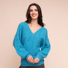 A48022 - Ribbed V-Neck Batwing Sweater