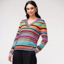 EW37165 - Cotton V-Neck Striped Sweater