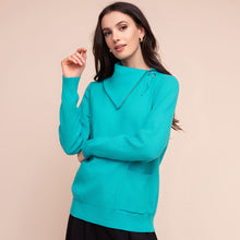 A48025 - Zip Neck Pocket Teal Sweater