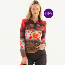 76631 - Poppy Button Top ‘Ramo De Nubes Rojas by Betina Levin’