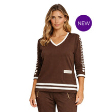 262243 - Lazer Cut Stripe Sleeve Pocket Top - Pennita