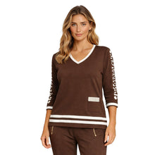 262243 - Lazer Cut Stripe Sleeve Pocket Top - Pennita