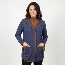 2628043 - Hooded Stitch Back Detail Jacket - Navy/Cognac