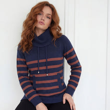 2629086 - Stripe Cowl Neck Button Detail Sweater