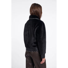 Danisha 7002612 - Fun Fur & Pleather Jacket with a Stud Trim Detail