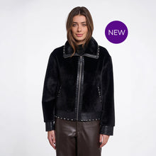 Danisha 7002612 - Fun Fur & Pleather Jacket with a Stud Trim Detail