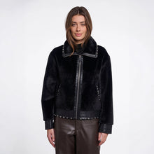 Danisha 7002612 - Fun Fur & Pleather Jacket with a Stud Trim Detail