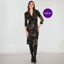 263215 - Giraffe Print Pleather Belted Dress