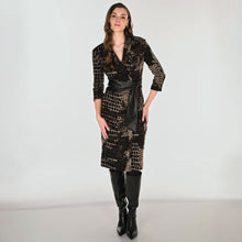 263215 - Giraffe Print Pleather Belted Dress