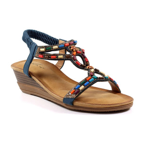 JLH478 - 'Epsom' Beaded Wedge Sandal - Navy